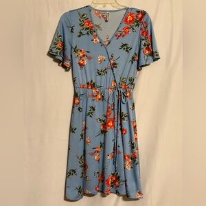Piphany Floral Short Sleeve Faux Wrap Dress Size XS